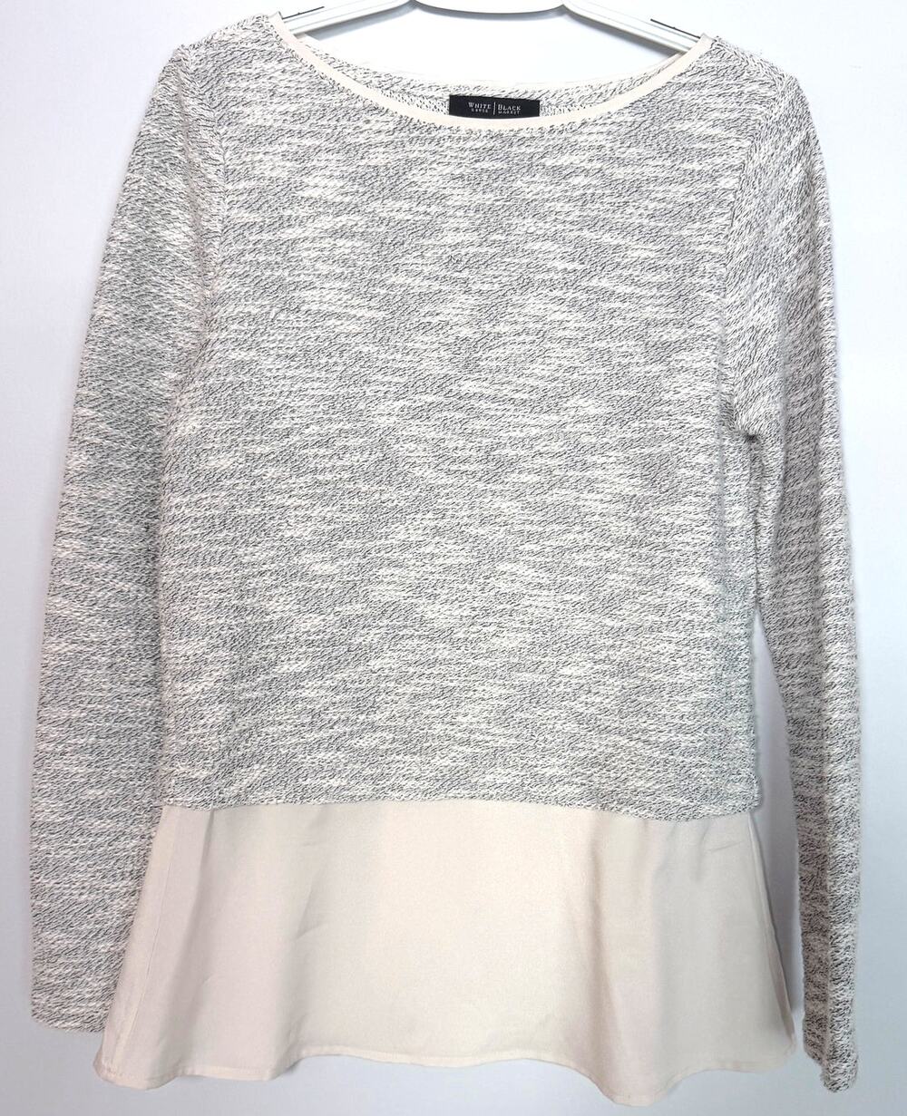White House Black Market Gray Marled Sweater Size S Mixed Media Hem